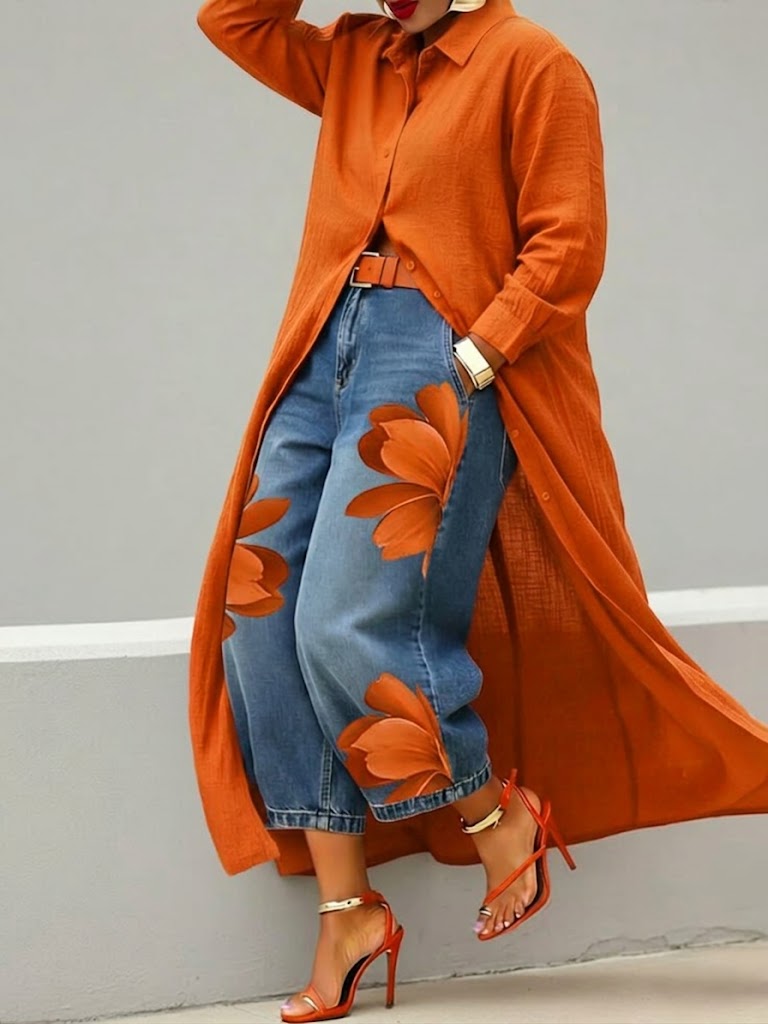 Daniella™ | Abito in lino e set di jeans floreali