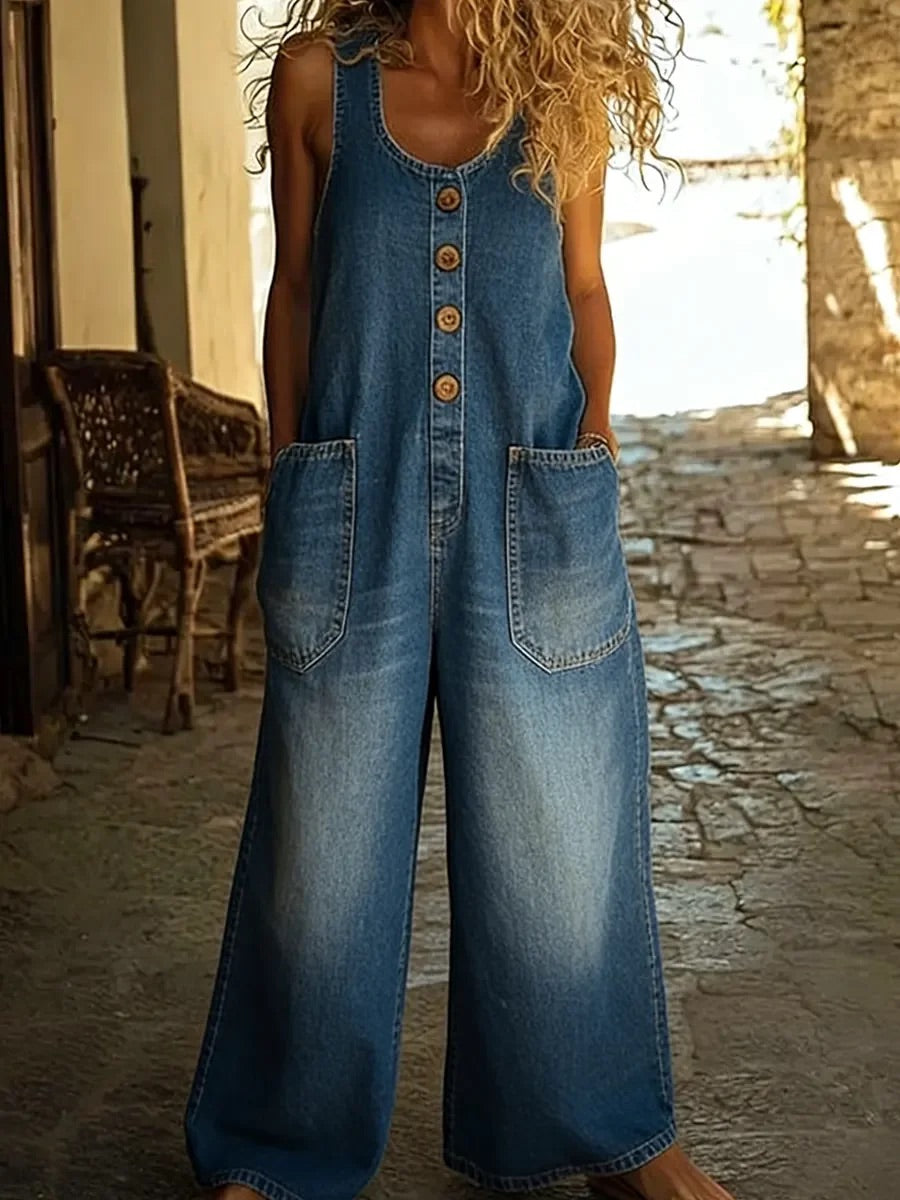 Ruth™ | Salopette in denim di cotone lavato vintage