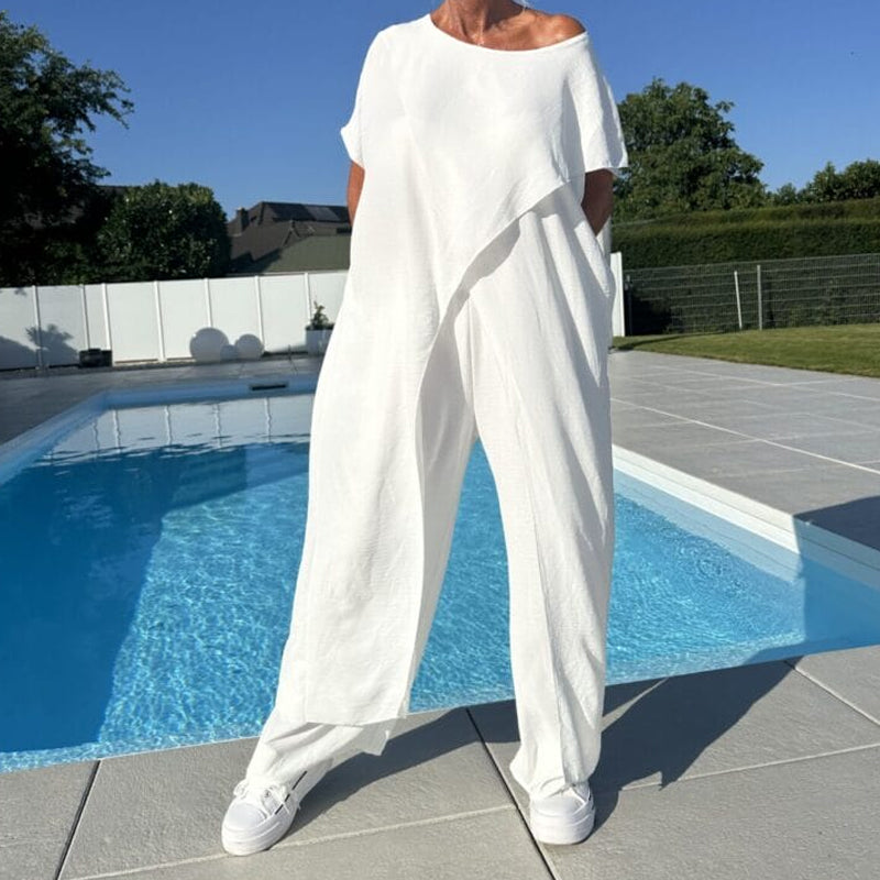 Completo top e pantaloni semplici con spalle scoperte