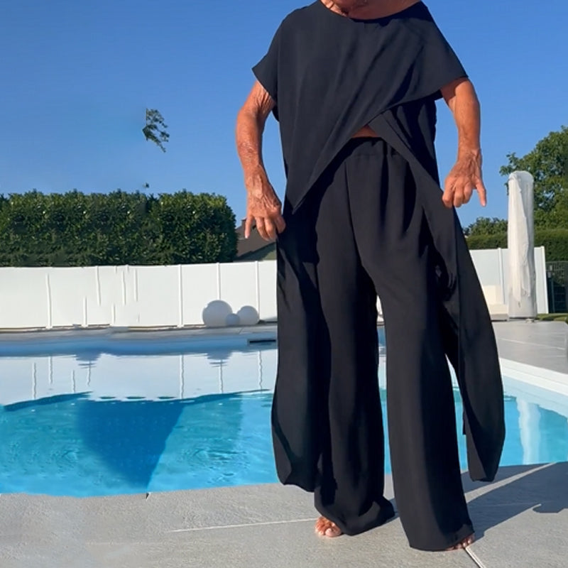 Completo top e pantaloni semplici con spalle scoperte