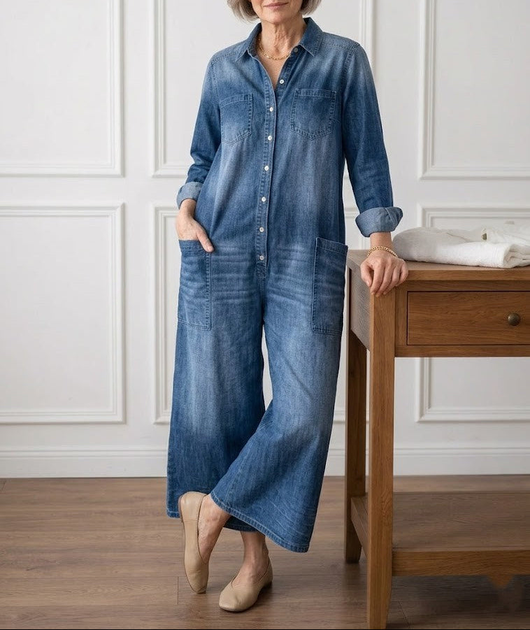Diana™ | Tuta in denim vintage con bottoni